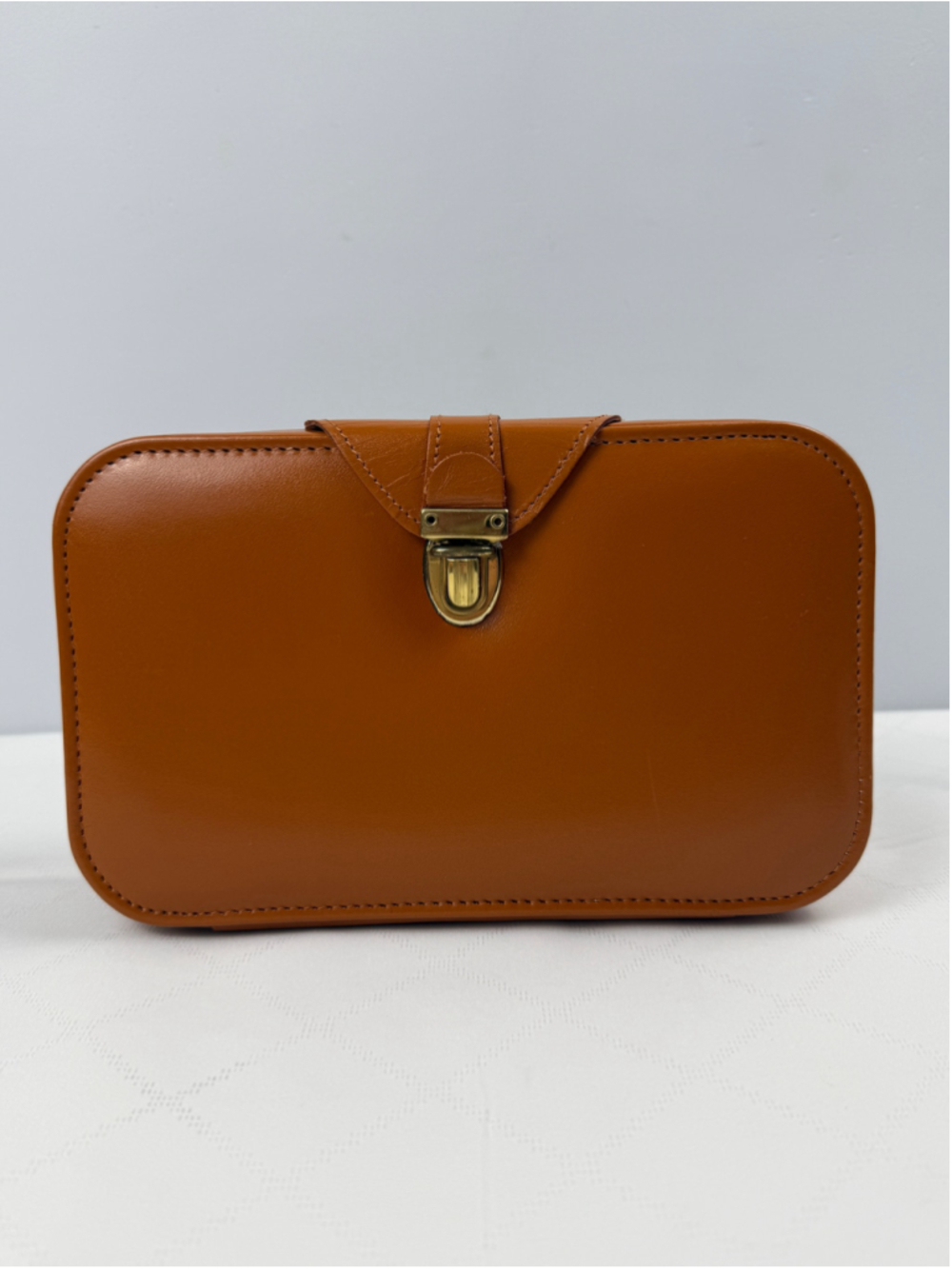 Vintage Roma Brown Cowhide Leather Cosmetic Case Bag made in England
